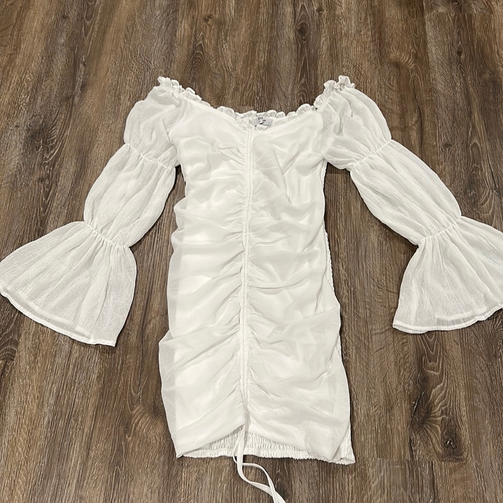 Europa Women’s Ruffled Off-the-Shoulder White Dress - Size Medium